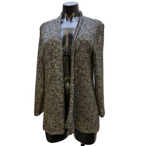 NWT Eileen Fisher Black & Silver Lightweight Shimmer Karma Open Front Cardigan S